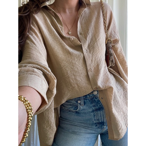 LAST L • SHIRT oversized button down shirt — In Beige - Picture 2 of 7